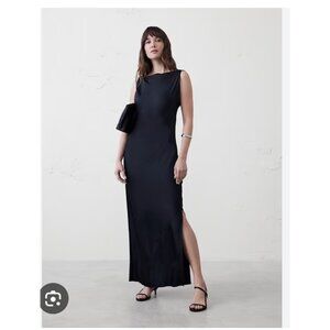 Banana Republic Dress Womens Large Navy Blue Satin Sleeveless Maxi Gown Formal